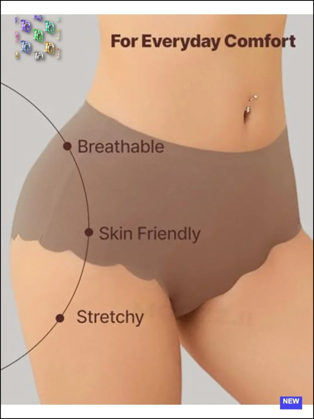 Seamless High Waisted Cheeky Bikini Panties, No Show Ribbed, Breathable Cotton